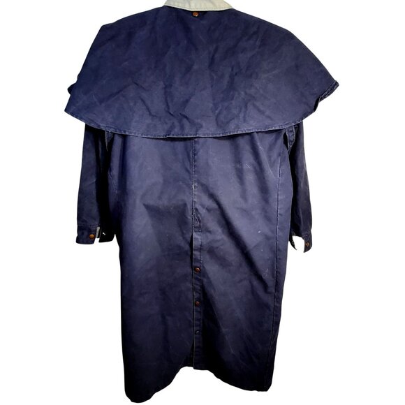 VTG Oilskin Full-Length Duster Coat With Cape Medium 100% Cotton Made In USA - Picture 2 of 16